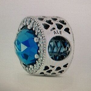 Pandora Silver Charm with Vibrant Blue Crystal